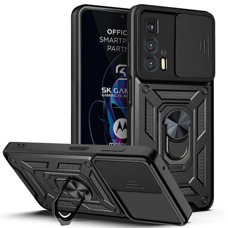 Für Motorola Edge 20 Pro Hülle Schiebekamera Armor Handyhüllen Für Moto Edge20 Lite Edges Magnetischer Halter Ständer Abdeckung Fundas For Moto Edges schwarz