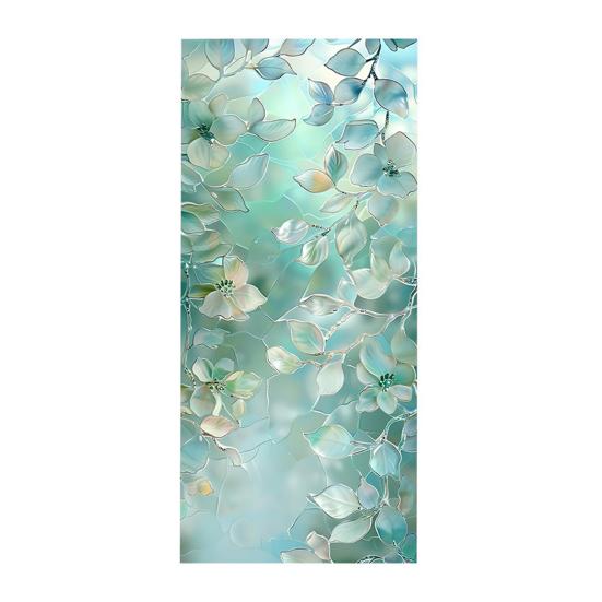 Blumen-Fenster-Sichtschutzfolie Blattmuster Sichtschutzfolie Statisch Haftend Abnehmbare Dekorations-Fensterfolie für Zuhause Badezimmer B white