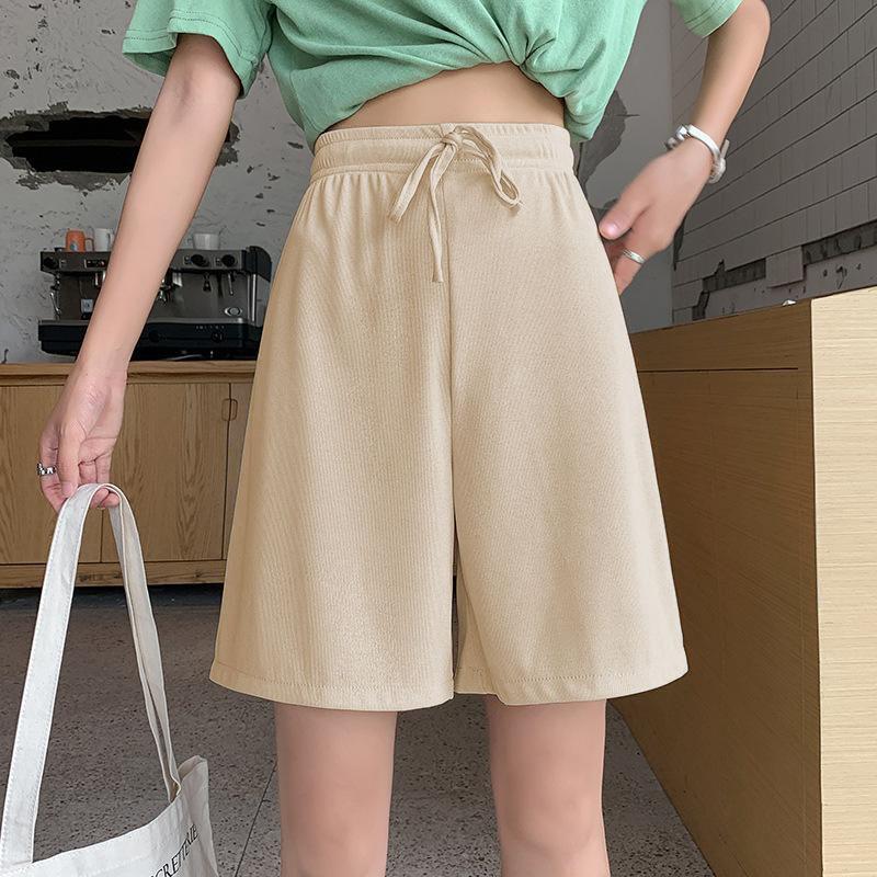 GMXIA Übergröße Damen Shorts Viertelhosen Damen High-Waist Eisseidenhosen Locker Damen Sommer Casual Gerade Bein Shorts L khaki
