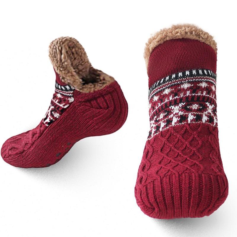 Herbst und Winter Bodensocken Home Warm Damen Herren Socken Schneesocken Schlafteppichsocken Hausschuhe Socken Herren Rutschfeste Yogasocken 40-42 wein rot