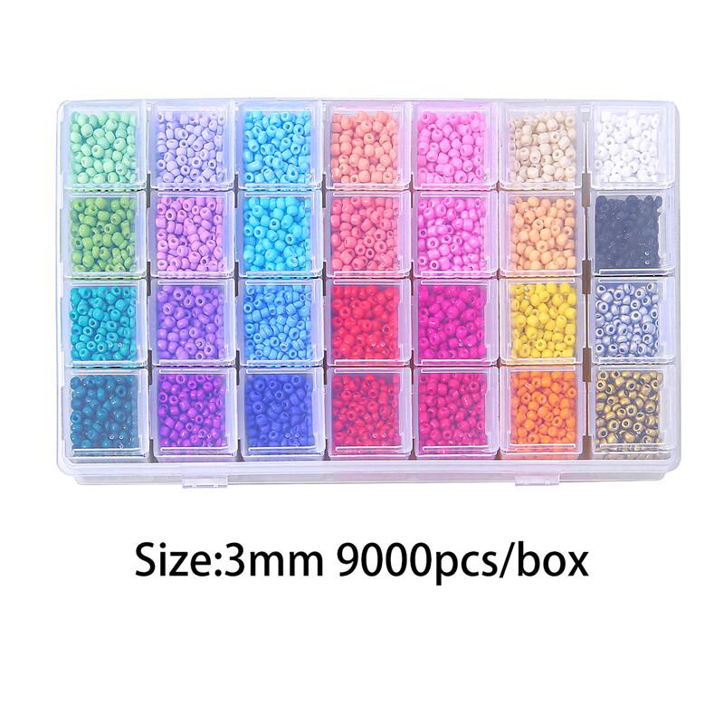1 Box Perlen-Set, 3 mm, 28 Farben, Glas-Rocailles, Kunststoff, Alphabet, Buchstaben, Herz-Perlen-Set für DIY-Schmuckherstellung, Armband, Halskette, Ohrringe, Zubehör 3mm 9000pcs