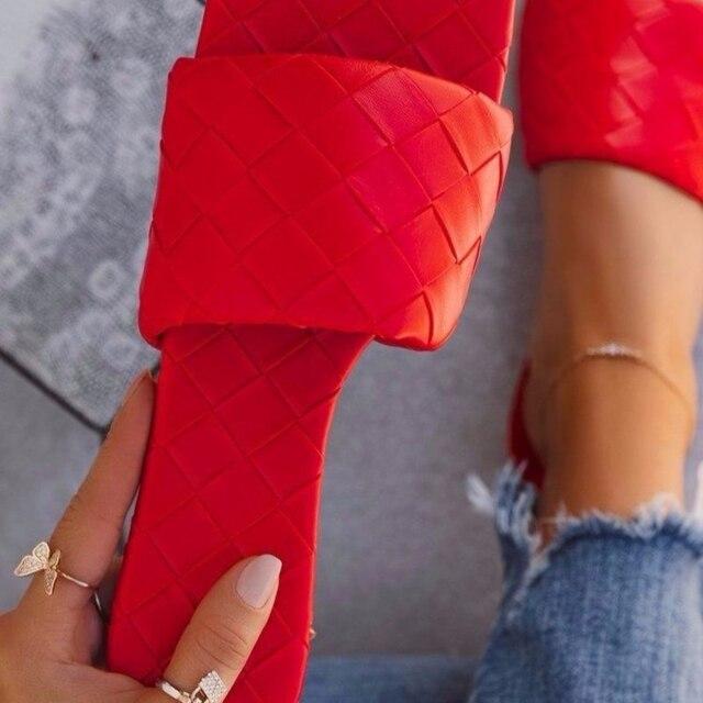 Sommer Karree Frauen Flache Hausschuhe Frauen Outdoor Offene spitze Sandalen frauen Casual Strand Schuhe Frau Hausschuhe Große Größe 35 rot