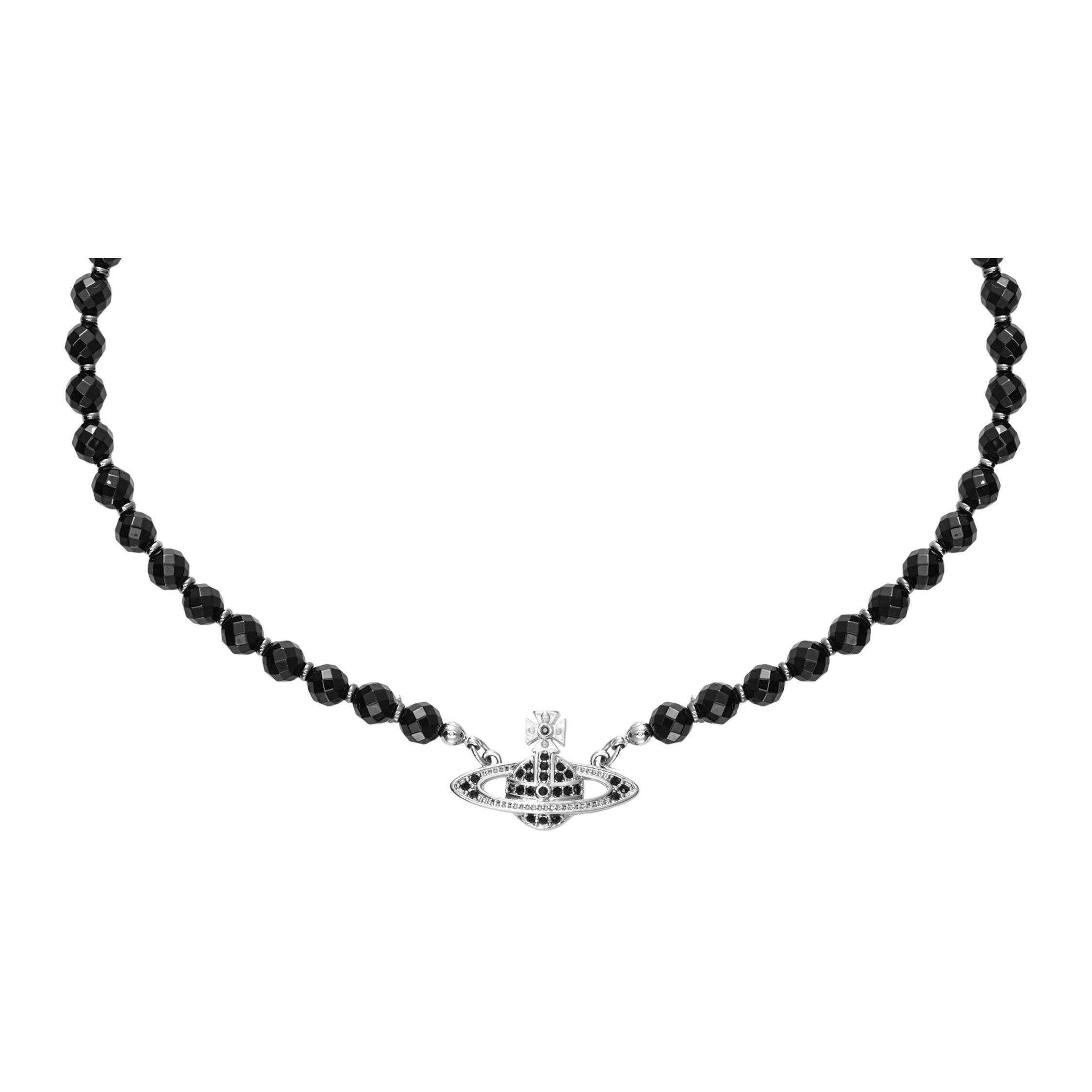 Vivienne Westwood Einreihige Relief-Halskette Schwarzer Onyx Messing Halskette Damen Halskette 63030019W270W270 Box