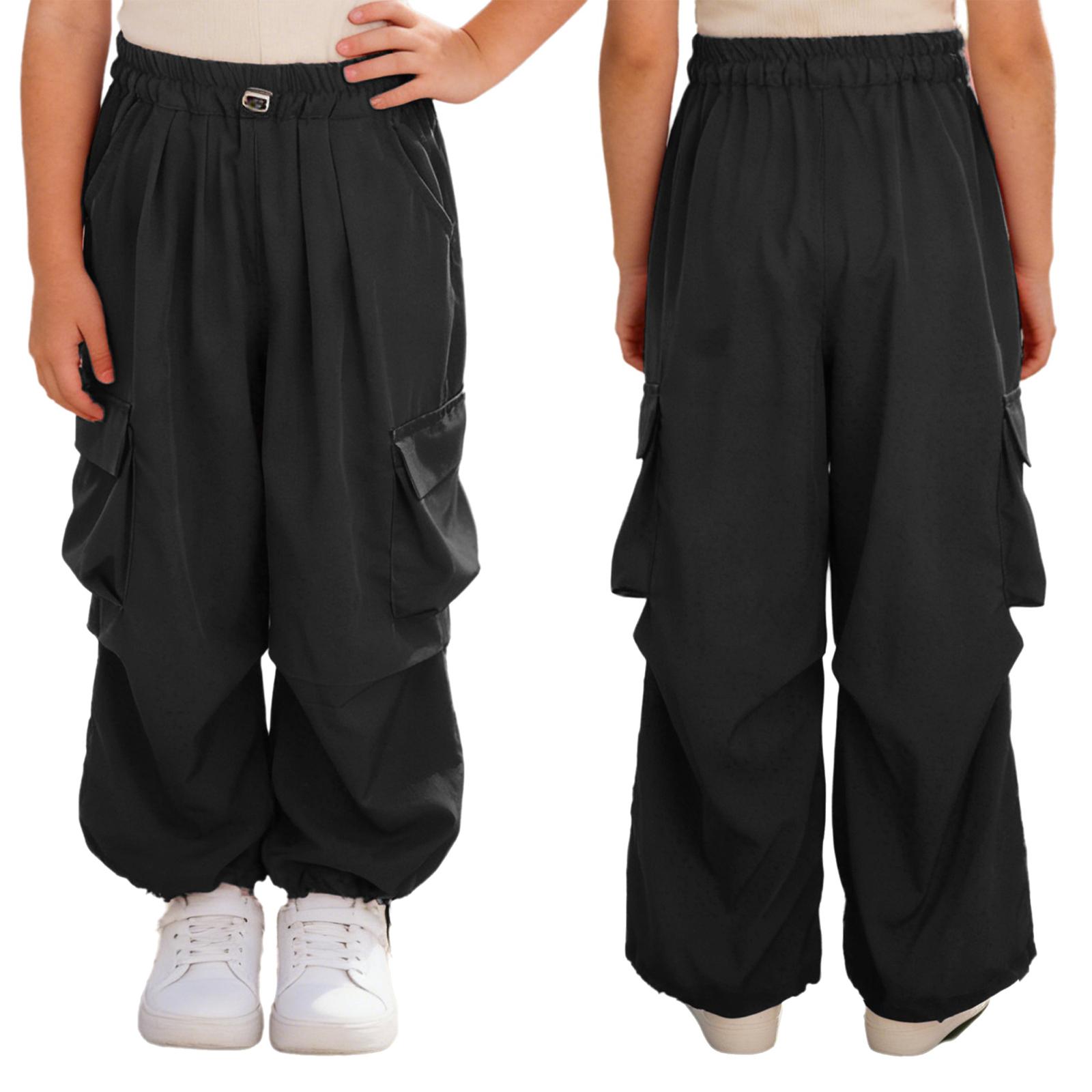Kinder Mädchen Kordelzug Cargohosen Elastischer Bund Mehrere Taschen für Hip Hop Jazz Dance Skateboarding 5-6 Years schwarz