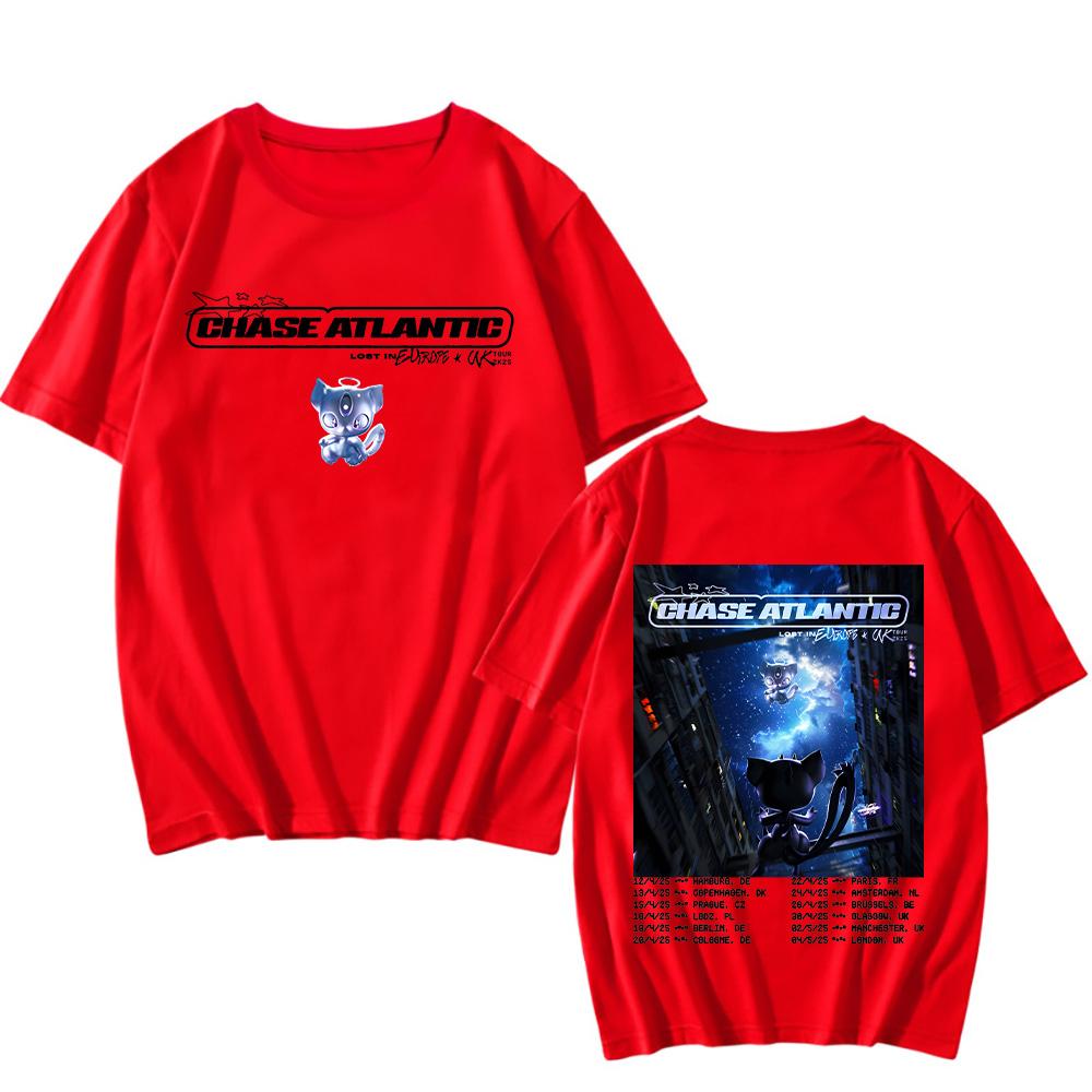 Chase Atlantic Lost In Europe und UK Tour T-Shirts Neue Baumwoll-T-Shirts Hochwertige Kurzarmshirts Damen Herren Übergroße T-Shirts M rot