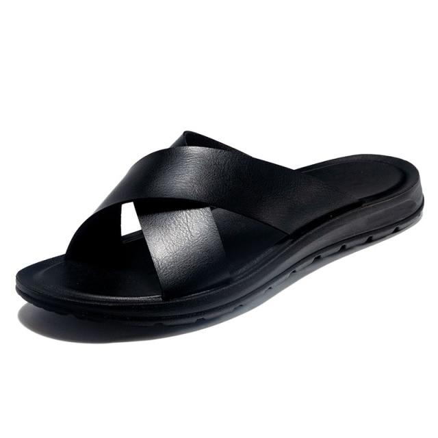 Italienische Lederhausschuhe für Herren 2021 Neue Hotel-Strand-Sommerschuhe Hochwertige Slip-On-Light-Wohnungen Herren-Flip-Flops 47 schwarz