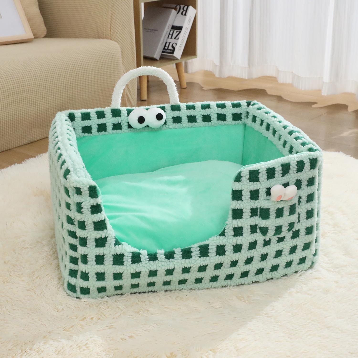 Hundehütte Abnehmbares und Waschbares Haustiernest Herbst und Winter Neuer Stil Gewebt Hasenohr-Tasche Schwamm-Nest Katzennest 50 * 40 * 27Cm blue