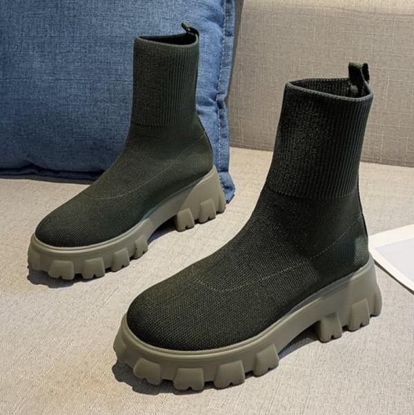 Neue Damen Winterstiefel: Grenzüberschreitende fliegende gewebte Sportstiefel, Sockenstiefel in großen Größen für unabhängige Damenmode. 43 armee grüne