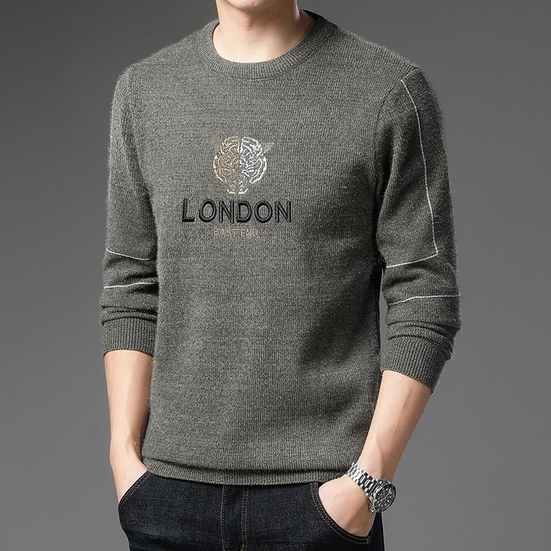 Plüsch Frettchen Herren Strickpullover Winter Neu Bestickter Tigerkopf Modischer Rundhals Unterhemd für Herren 4XL