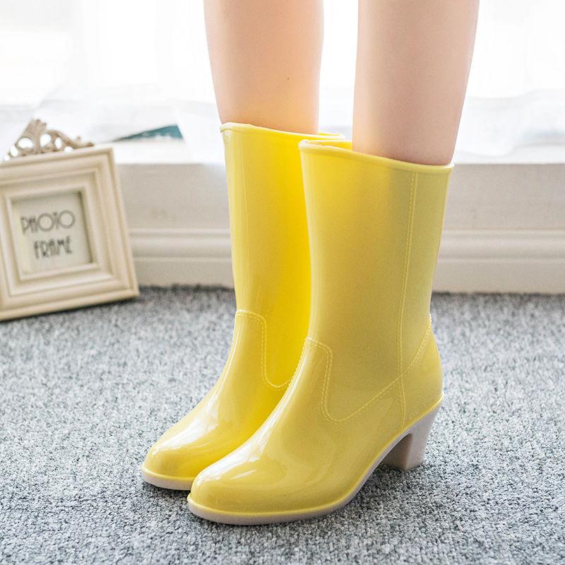Mode Mode Damen High Heels Regenstiefel, Wasserdichte Mid-Calf Gummistiefel, Rosa, Blau, Mädchen Rutschfeste Galoschen, Bonbonfarben, Dropship 39 gelb