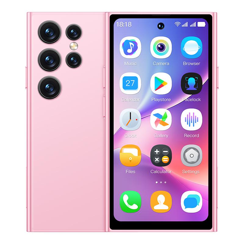 S25 Pro 3G Mini-Mobiltelefon WCDMA 4,0 Zoll Quad Core 2 GB RAM 16 GB ROM Typ-C 2000 mAh Gesichtserkennung Android-Smartphone rosa