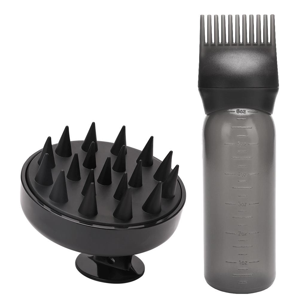 Haaröl-Spenderflasche Wurzelkamm-Applikator-Spender für Haaröl Wiederverwendbarer Kopfhaut-Massagegerät Shampoo-Bürste Färbe-Haarwerkzeug schwarz