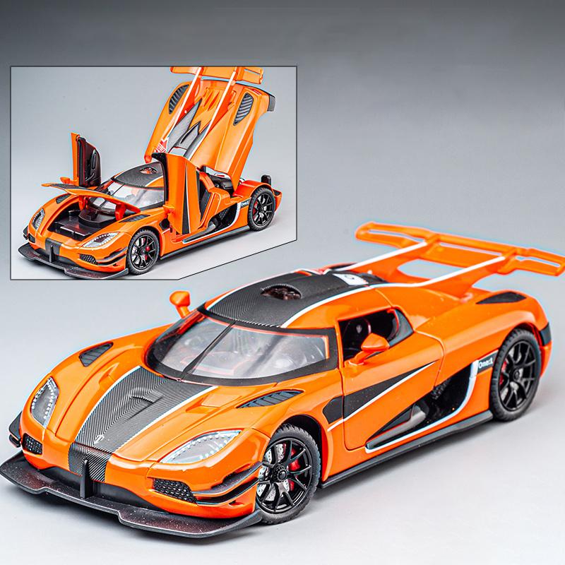 1:24 Koenigsegg ONE 1 Legierungsautomodell Druckgussmetall-Sportwagenmodellsimulation Ton und Licht Pullback-Kollektion Kinderspielzeug Jungengeschenk orange