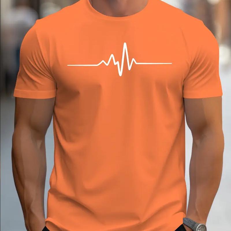 Neues Sommer Herrenmode T-Shirt Persönlichkeit Herzschlag Gedrucktes Herren T-Shirt Top M orange