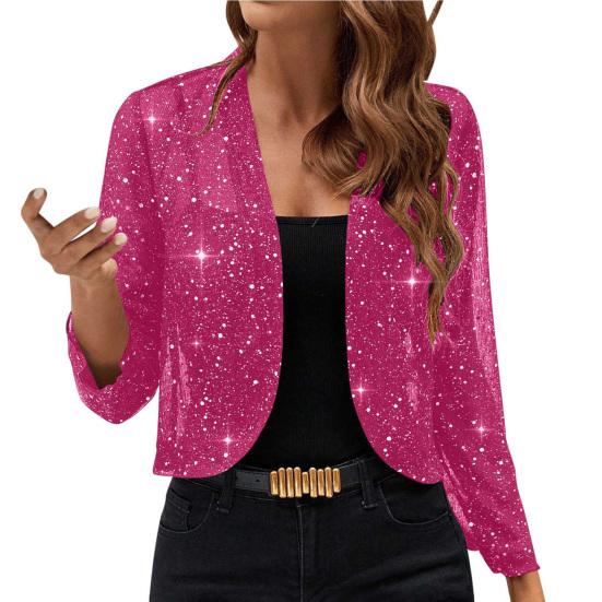 Damen Glitzernder Cardigan Mantel 45720 Pailletten Tops Sexy Goldener Bling Ärmel Offener Mantel Lässig M rose rot