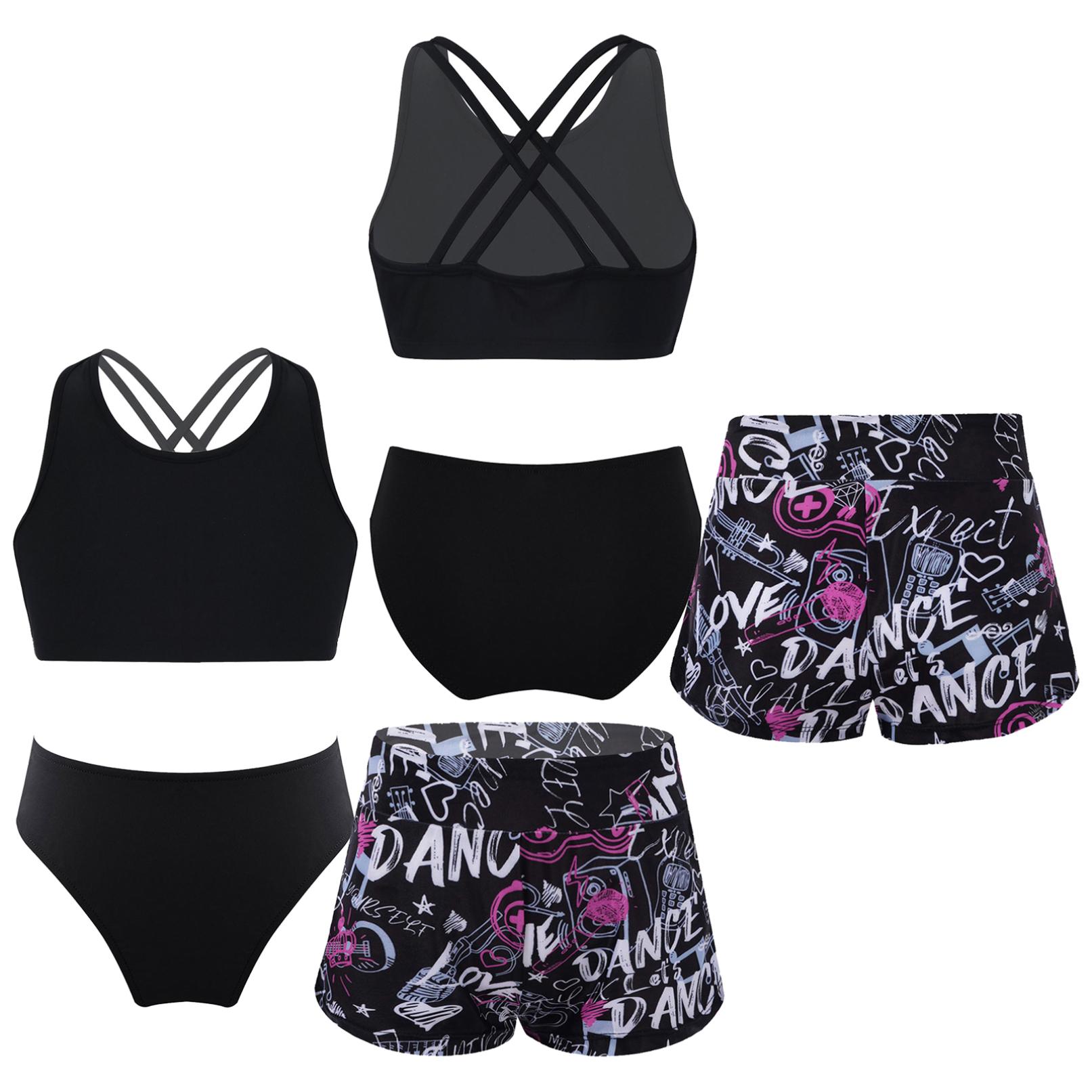 Mädchen-Bikini-Tankini-Set, Tank-Top + Shorts, Bikinihose, 3-teiliger Badeanzug, Bademode, Kinder-Badeanzug, Sport-Set, Größe 6–16 Jahre 13-14 Years schwarz