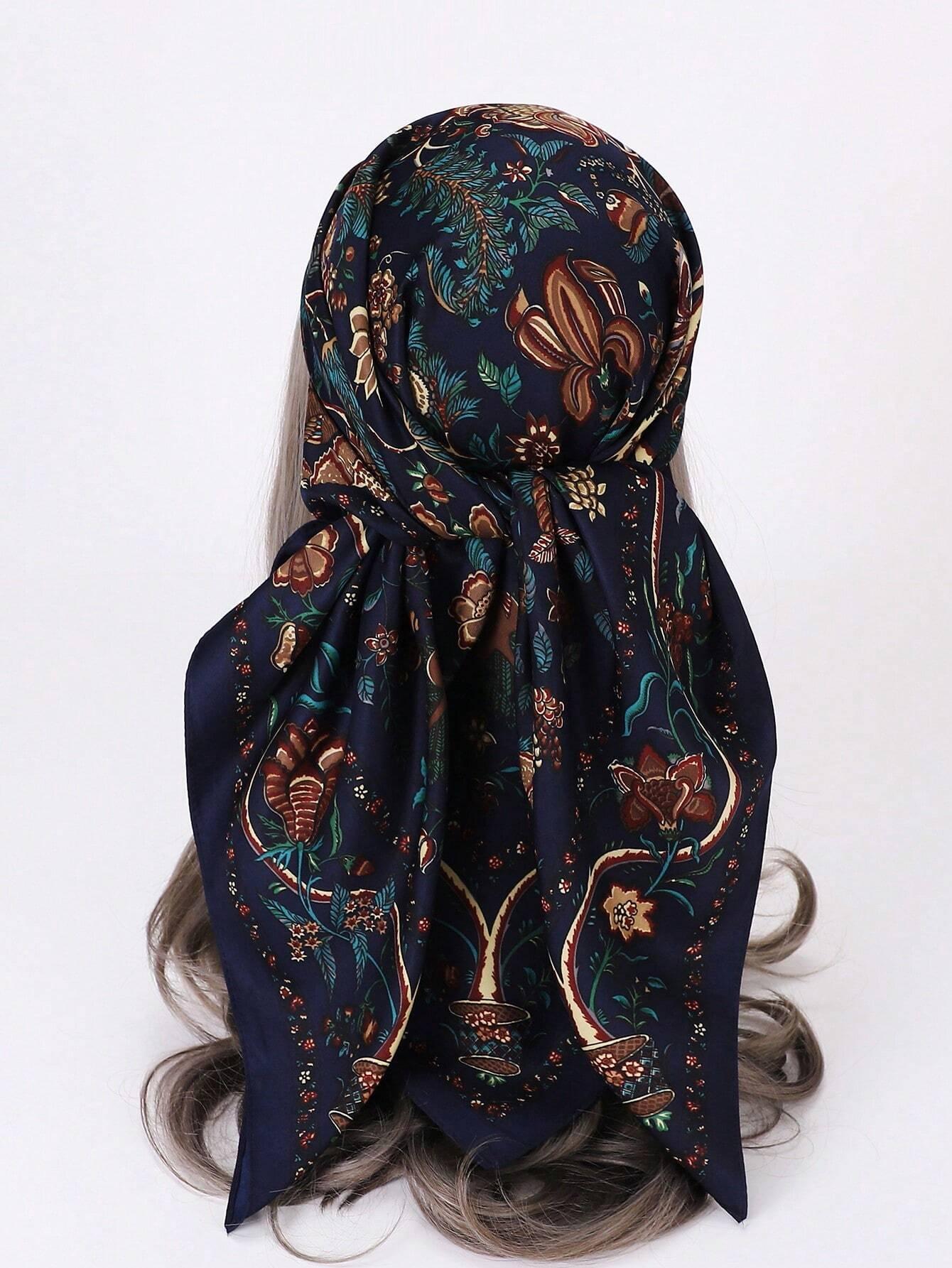 90*90cm Quadratisches Tuch Köperseide Damen Kopfschals Baum Designer Hijab Wickel Luxus Druck Halstücher Bandana Luxus Armband 90x90cm black