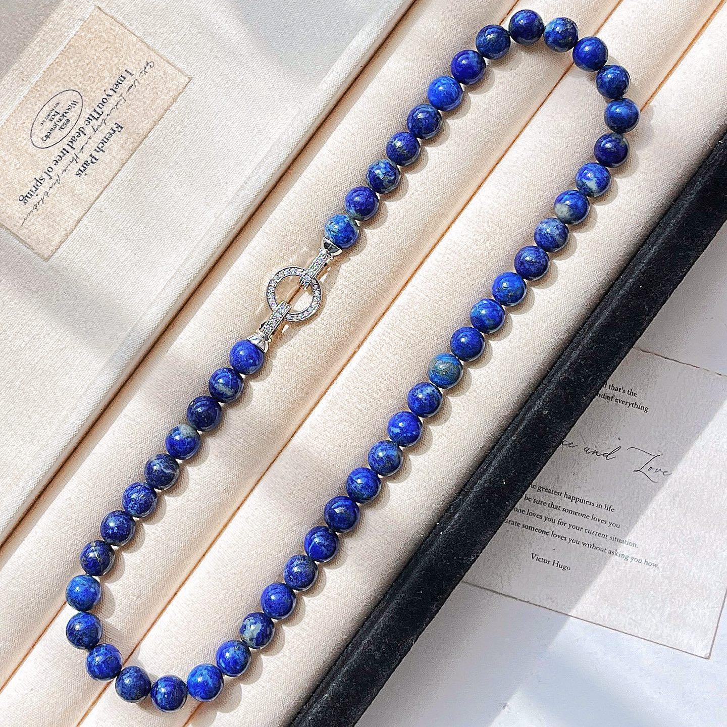 8mm Retro Hohe Qualität Natürlicher Lapislazuli Design Sinn Pullover Kette Halskette Schlüsselbein Kette Damen gray