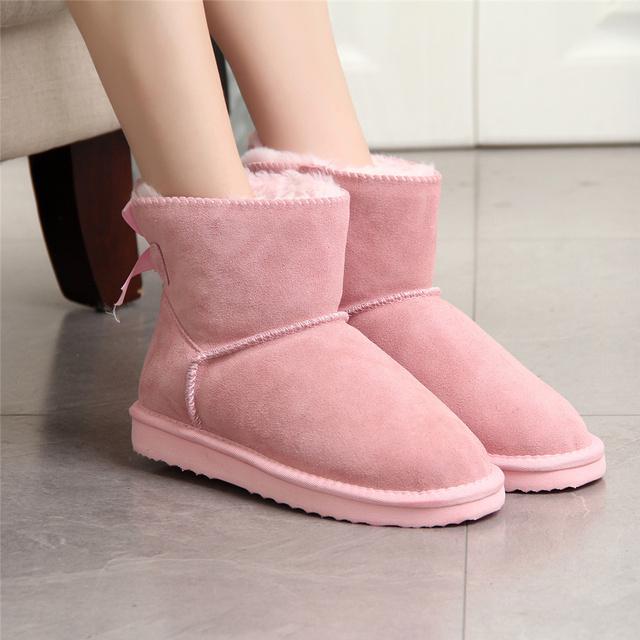Neue Mode In Der Lage Frauen Warme Schnee Stiefel Winter Stiefel Echtes Rindsleder Leder Frauen Stiefel Stiefeletten Pelz Schuhe Größe 34 -43 34 hellrosa