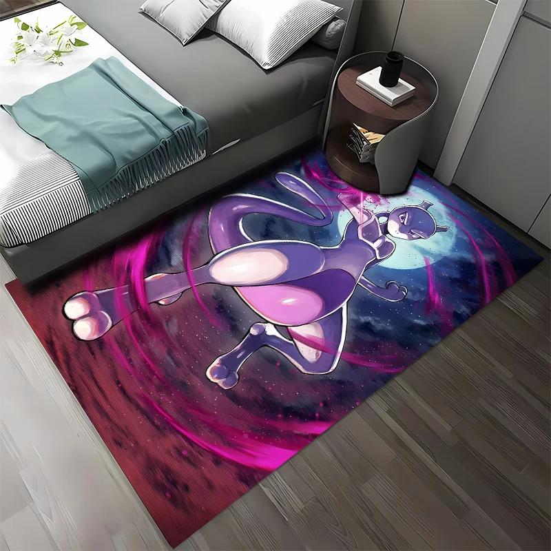 15 Größen Pokemon-Mewtwo Muster Teppiche Schlafzimmer Spielmatten Schlafzimmer Dekor Teppich Wohnzimmer Sofateppich Krabbeldecke Weihnachtsgeschenke 90x130cm (35x51in)