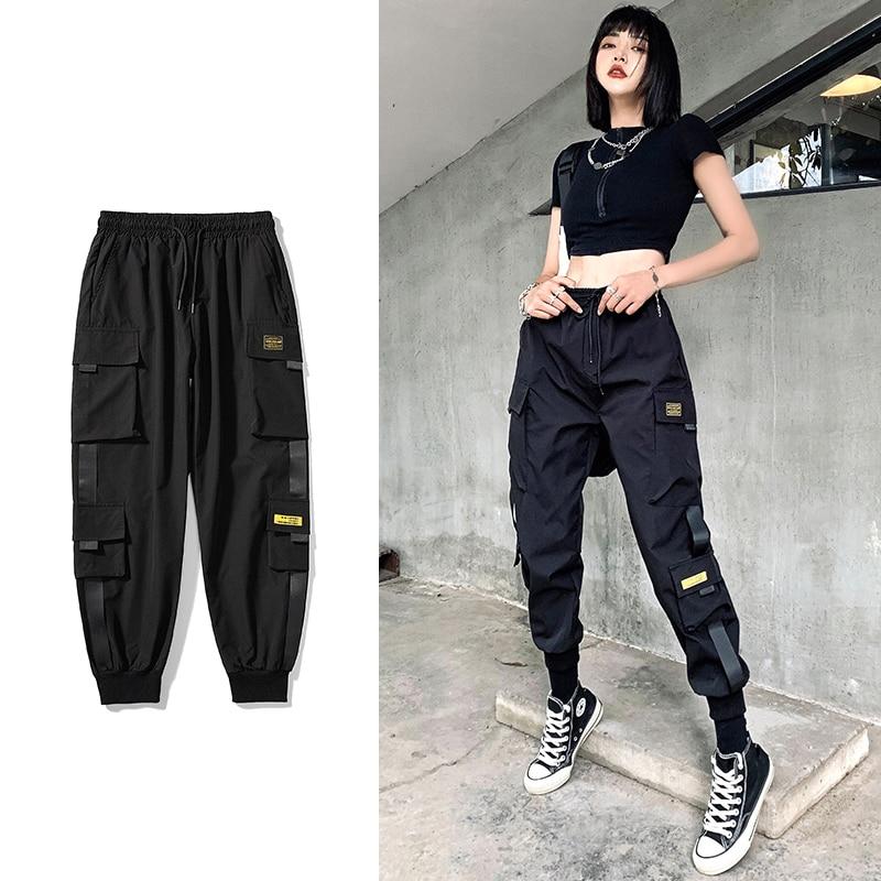 Streetwear Schwarz Hosen Frauen Koreanischen Stil Elastische Taille Jogginghose Baggy Hosen Sommer Herbst Hip Hop Harajuku Hosen XXXXXL schwarz