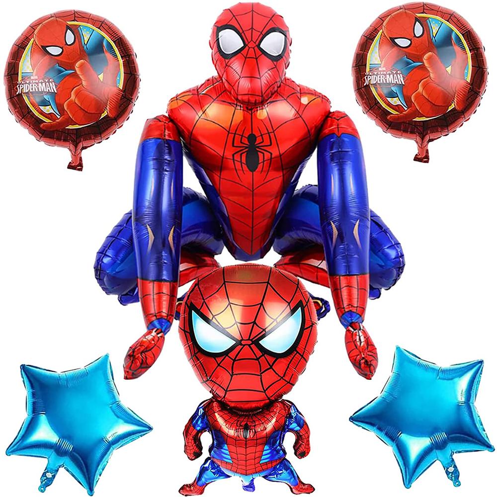 6 Stück Cartoon Spiderman Ballons Geburtstagsfeier Dekorationen 3D Spiderman Ballon blue
