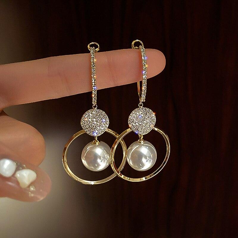 2021 neue Mode Koreanische Übergroßen Weiße Perle Ohrringe für Frauen Böhmischen Goldene Runde Zirkon Hochzeit Ohrringe Schmuck Geschenk gold