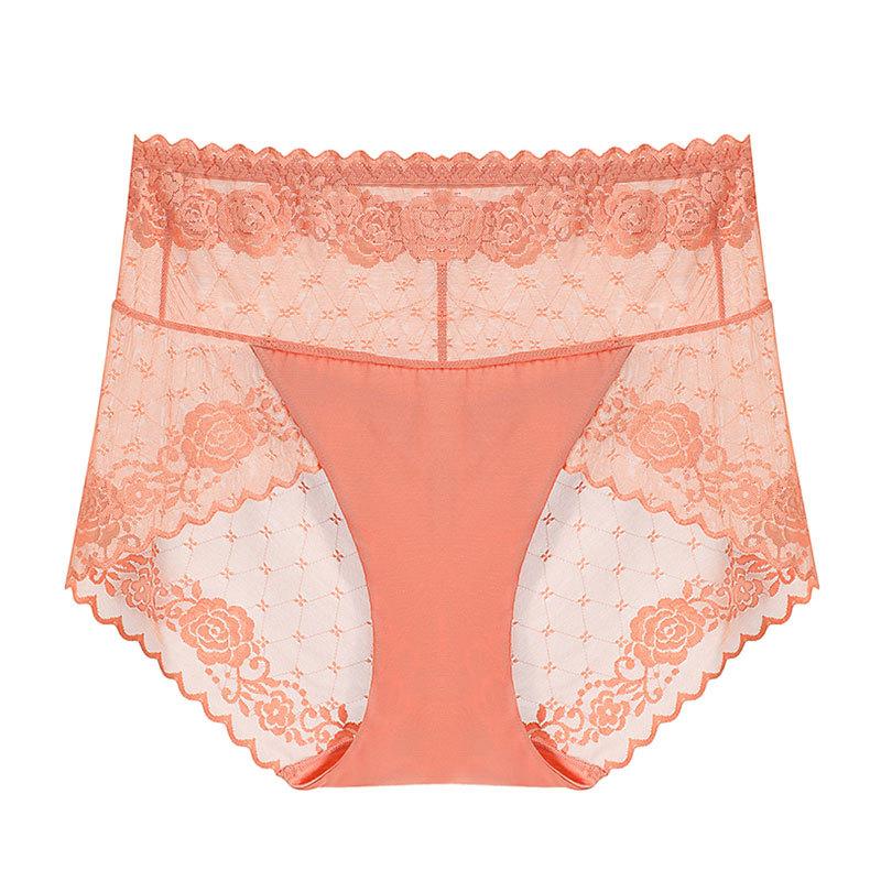 12 farbe Hohe Taille Frauen Höschen Sexy Spitze Sterne Briefs Sommer Ultra Dünne Mesh Atmungsaktive Dessous Weibliche Nahtlose Dessous XL koralle rot