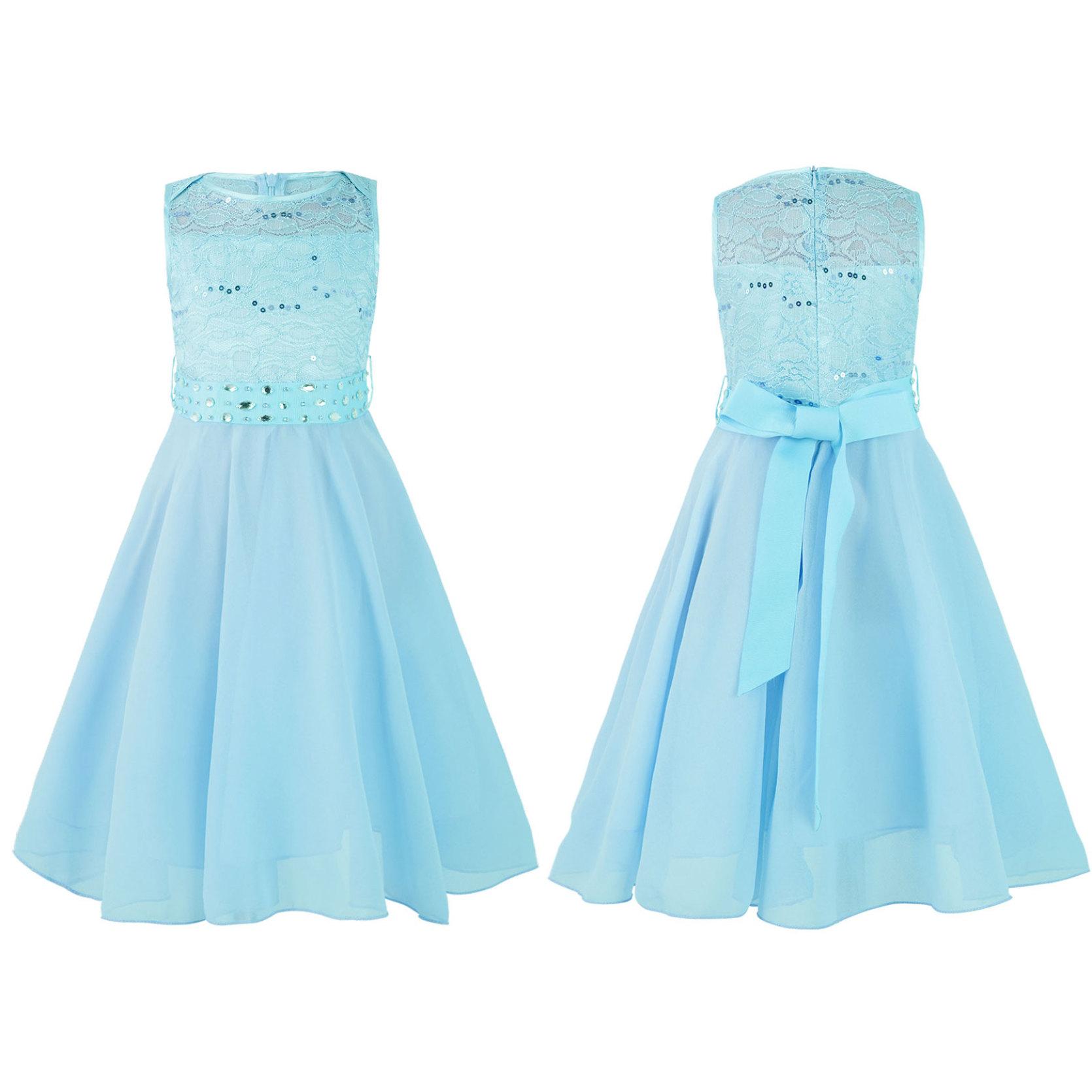 Kinder Mädchen glitzernde Pailletten Spitze Blumenmädchen Brautjungfer Hochzeit Party Kleider ärmellos Chiffon Prinzessin Festzug Ballkleid 13-14 Years hellblaue