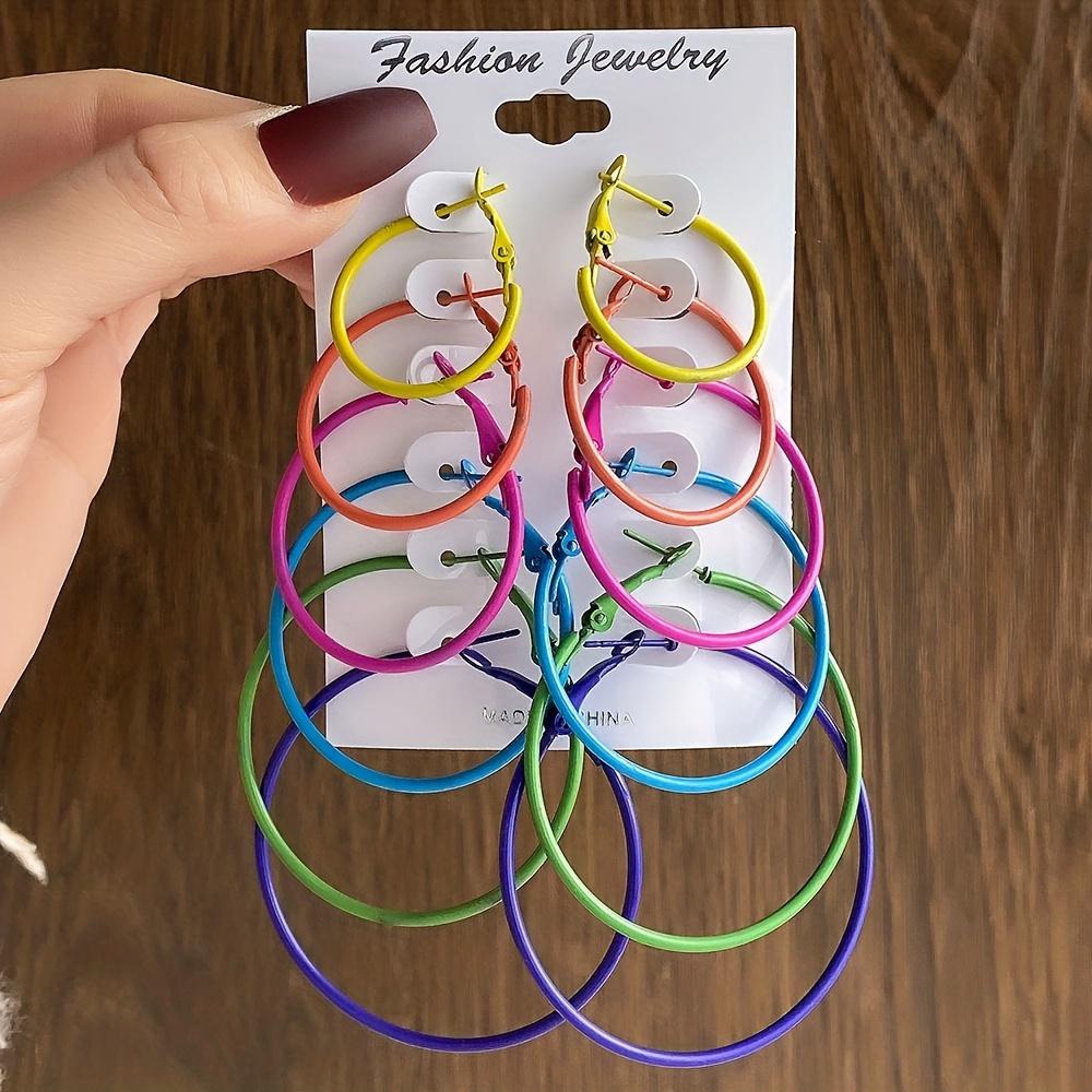 6 Paar Bonbonfarbene Creolen Set Elegant Sexy Stil Schmuck Vielseitiger Schmuck für Frauen Täglich Lässig bunt