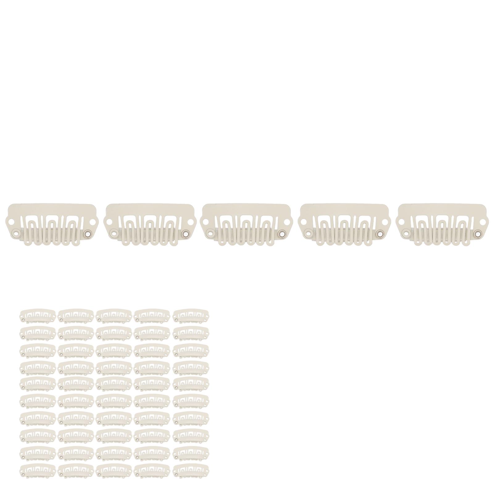 50 Stück Perücken-Druckklemmen 6 Zähne U-Form Druckklemmen mit Gummi für Haarverlängerung Beige