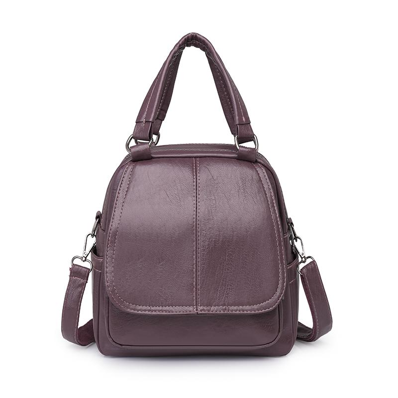 Große Kapazität 2 Schicht Frauen Rucksack Mode Rucksack Damen Weiche PU Leder Packs Hochwertige Multifunktions Rucksack Designer 22cm11cm22cm violett