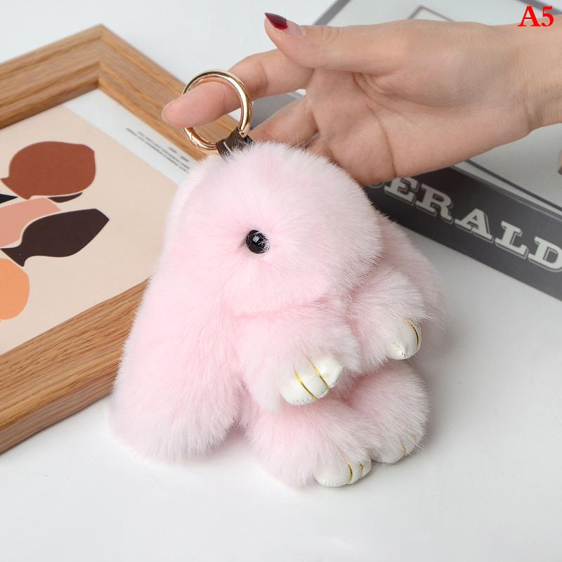 Kaninchen Schlüsselanhänger Ring Flauschiger Echter Pelz Pompon Hase Anhänger Schlüsselanhänger Anhänger Niedlicher Schlüsselring An Tasche Autoschlüssel Anhänger hellrosa