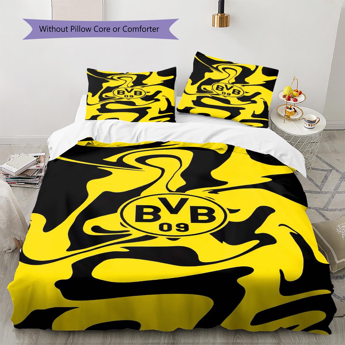 BVB FC Muster Bettwäsche Set Bettbezug Kissenbezug Heimdekoration Geschenk (1 Bettbezug + 2 Kissenbezüge, ohne Füllung) 135x200cm