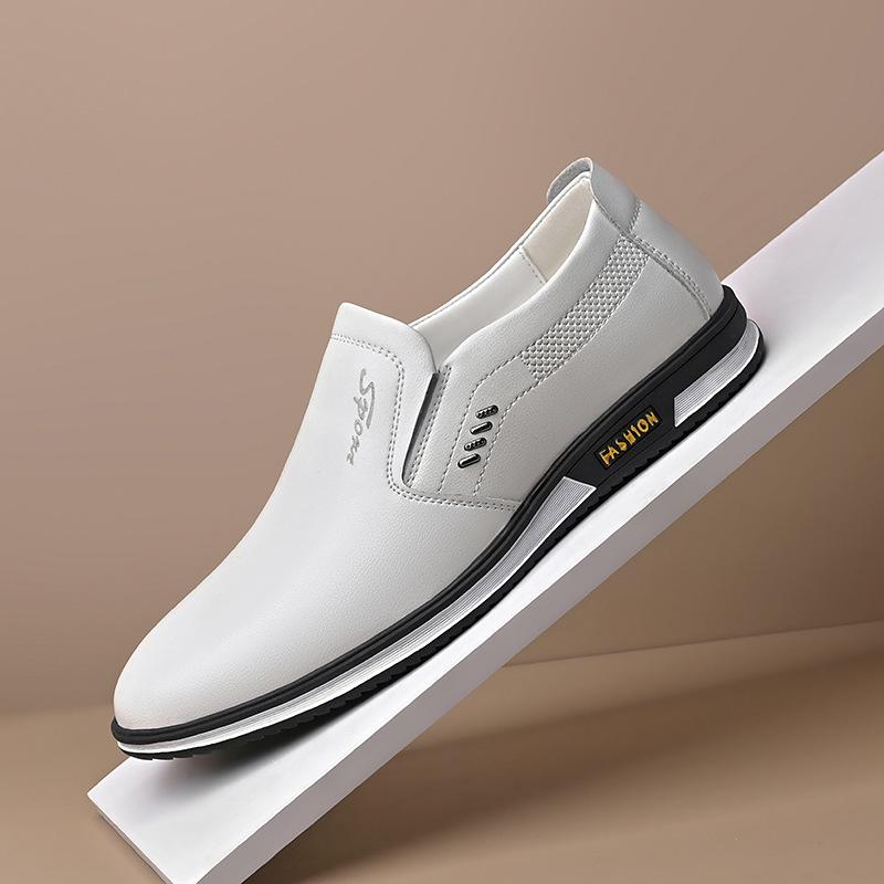 Männer Schuhe Leder Casual Schuhe Frühling Sommer Männer Business Weiche Sohlen Slip Auf Mode Atmungsaktive Männliche Schuhe 42 weiß