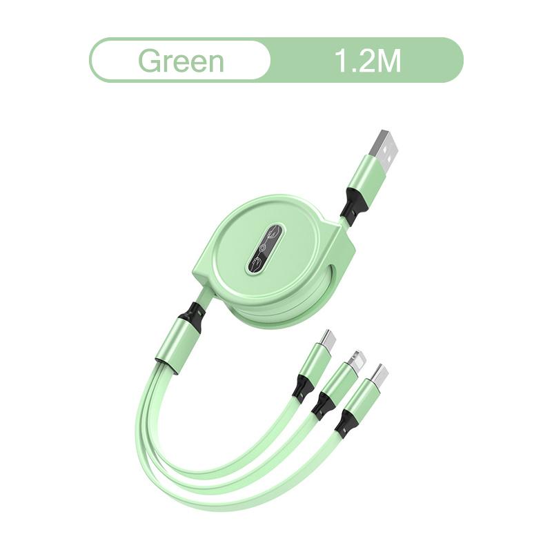 3-in-1-USB-Kabel, Schnellladekabel, USB-Typ-C-Kabel für iPhone, Samsung, Huawei, Xiaomi, Micro-USB-Lightning-Kabel-Ladegerät 3in1 grün