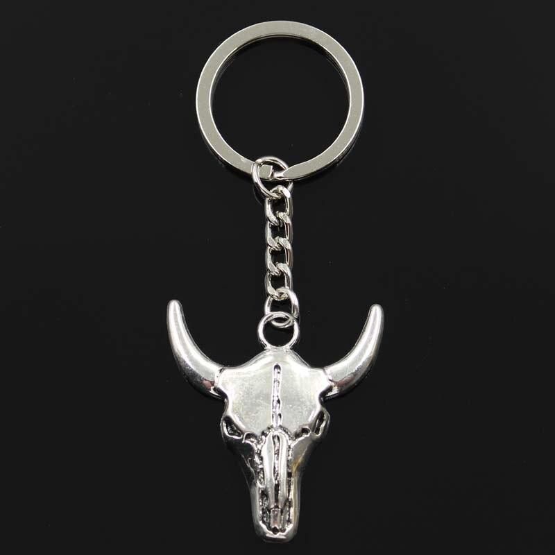 Mode 30mm Schlüsselanhänger Metall Schlüsselanhänger Schlüsselanhänger Schmuck Antik Bronze vergoldet Totenkopf Bull Ox Kopf 41x38mm Anhänger silber