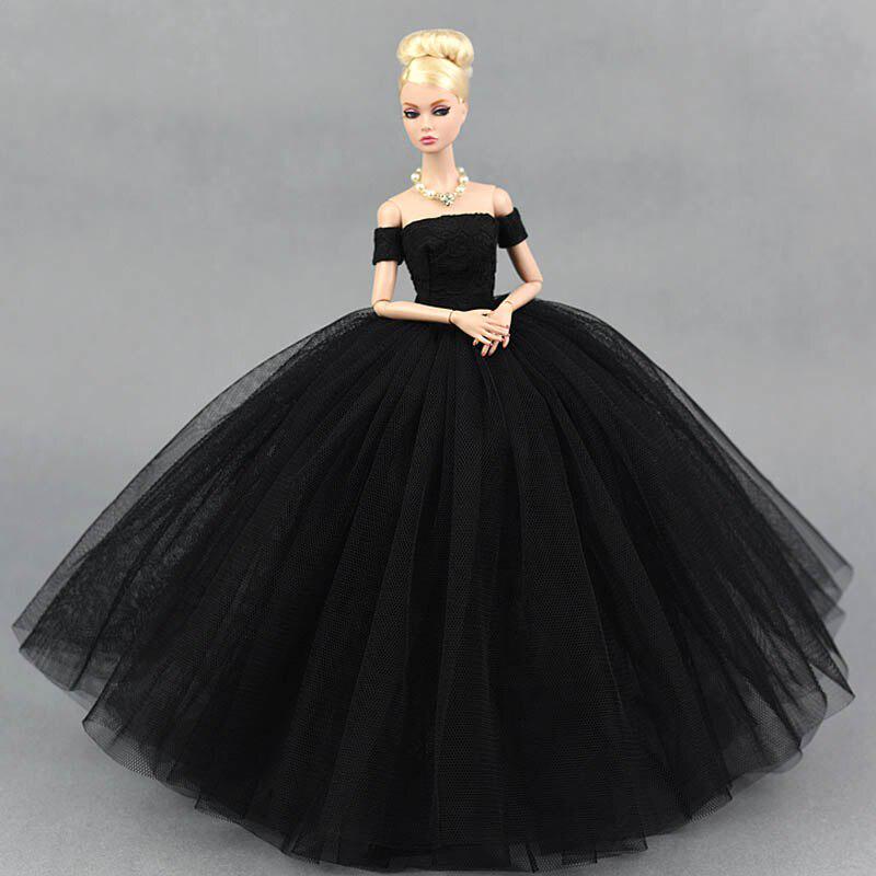 Schwarzes kleines Kleid, Hochzeitskleider für Barbie-Puppe, Prinzessinnen-Abendparty-Kleidung, trägt lange Kleider, Kleidung für Barbie-Puppe schwarz