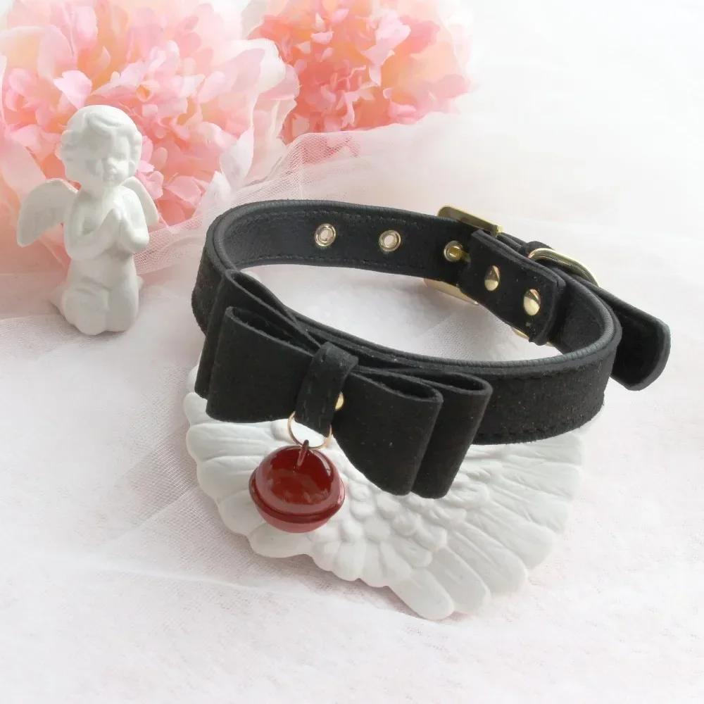 lolita Schleifenhalsband, Eine Halskette mit Glöckchen, Lustiges Halsband, Choker-Halskette, Leinenhalsband Dunkle Gothic Halskette Kette, Cosplay-Requisiten schwarz