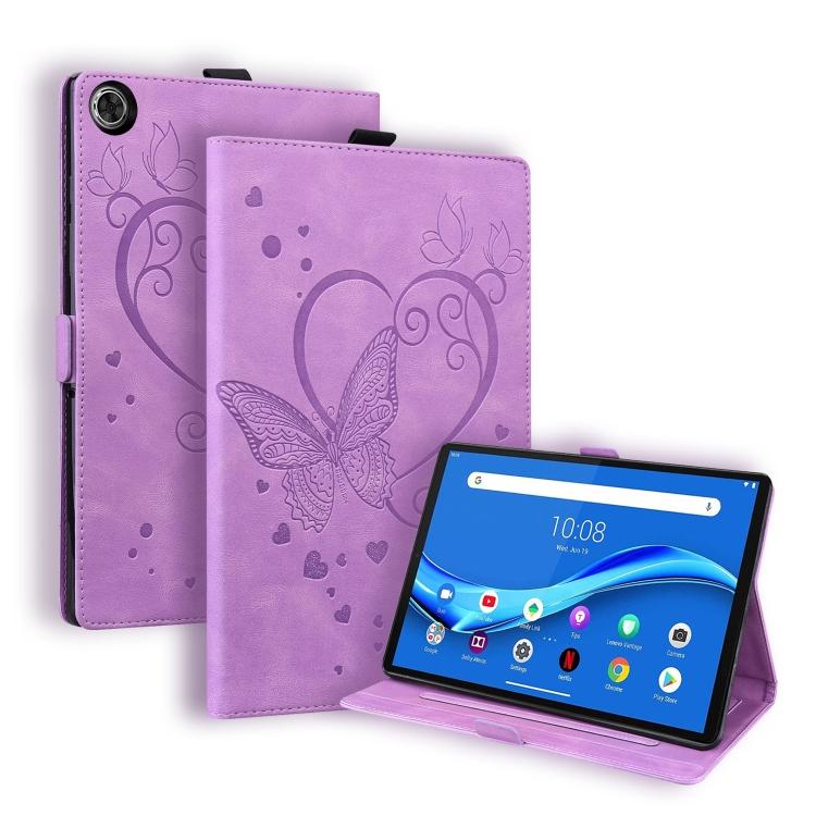 Für Lenovo Tab M10 Plus TB-X606F TB-X606X Liebesschmetterlingsmuster Horizontal Flip Ledertasche mit Halter For Lenovo Tab M10 Plus TB-X606F TB-X606X violett