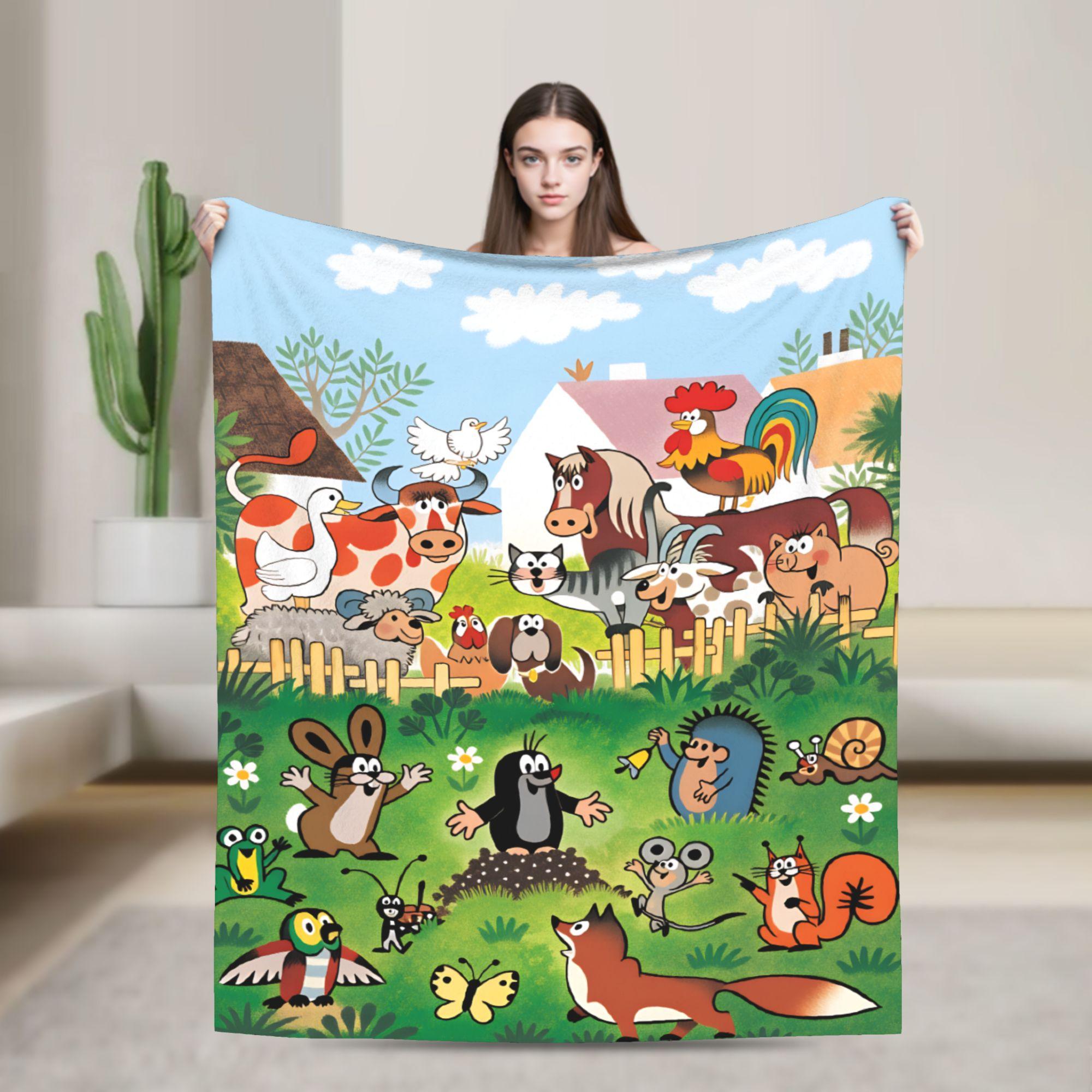 Tschechischer Cartoon Krtek Maulwurf Weiche Bequeme Decken Modische Picknick-Überwurfdecke Heimdekoration Flanell-Tagesdecke Sofa-Bettbezug 150x200cm