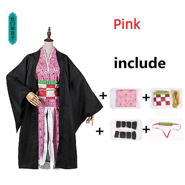 Anime Demon Slayer Kimetsu No Yaiba Tanjirou Kamado Nezuko Cosplay Damen und Herren Kinder Kimono Cosplay Kostüm Halloween Sets 130cm black