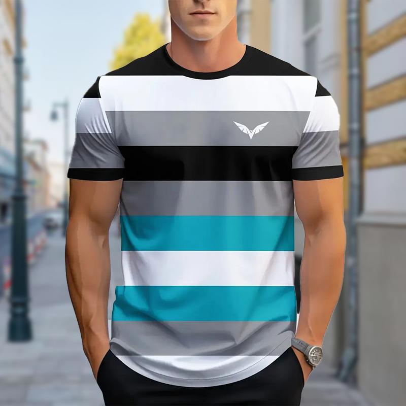 Neues Sommer-T-Shirt für Herrenmode Persönlichkeit Vielseitig bedrucktes Herren-T-Shirt Top L blau