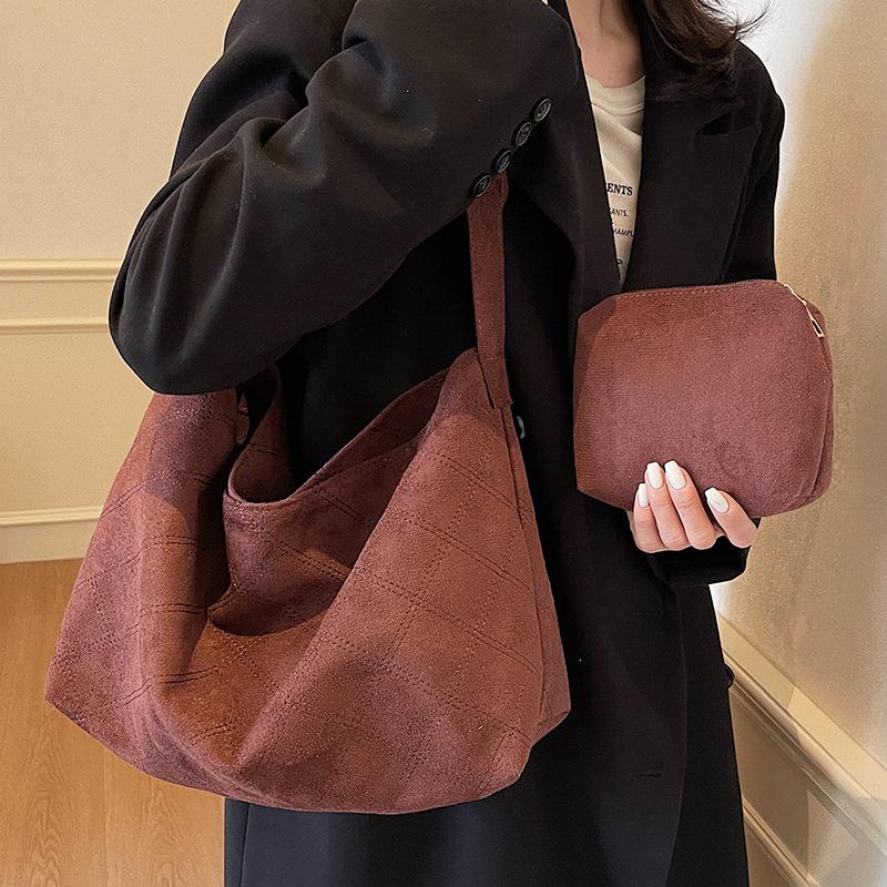 Diamanttasche mit großer Kapazität für Damen Neue Mode Herbst und Winter Neue Mode Tragetasche für Damen Ins Verdickte Tragetasche brown