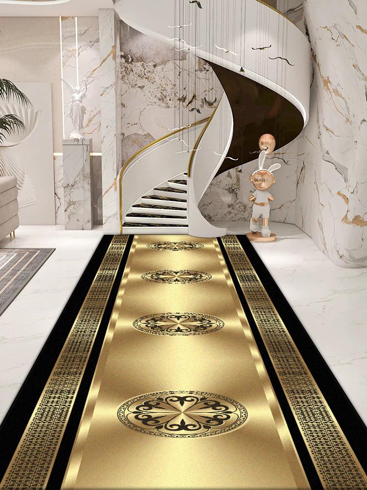 Goldene Luxus Lange Flur Teppiche Hochwertige Lobby Dekoration Rutschfeste Läuferteppiche Hotel Treppenhaus Durchgang Waschbare Fußmatte 60*200cm