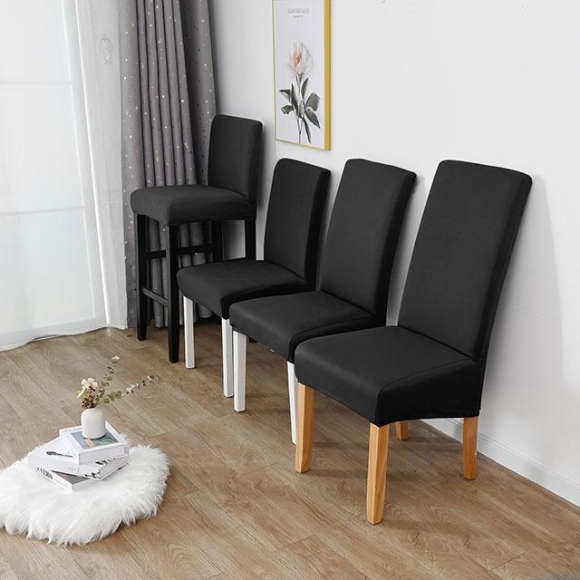 Einfarbige Spandex-Stuhlhussen, Stretch-Stuhlhussen für Esszimmer, Küche, Hochzeit, Büro, Hotel, Polyesterstoff M(45-60cm) schwarz