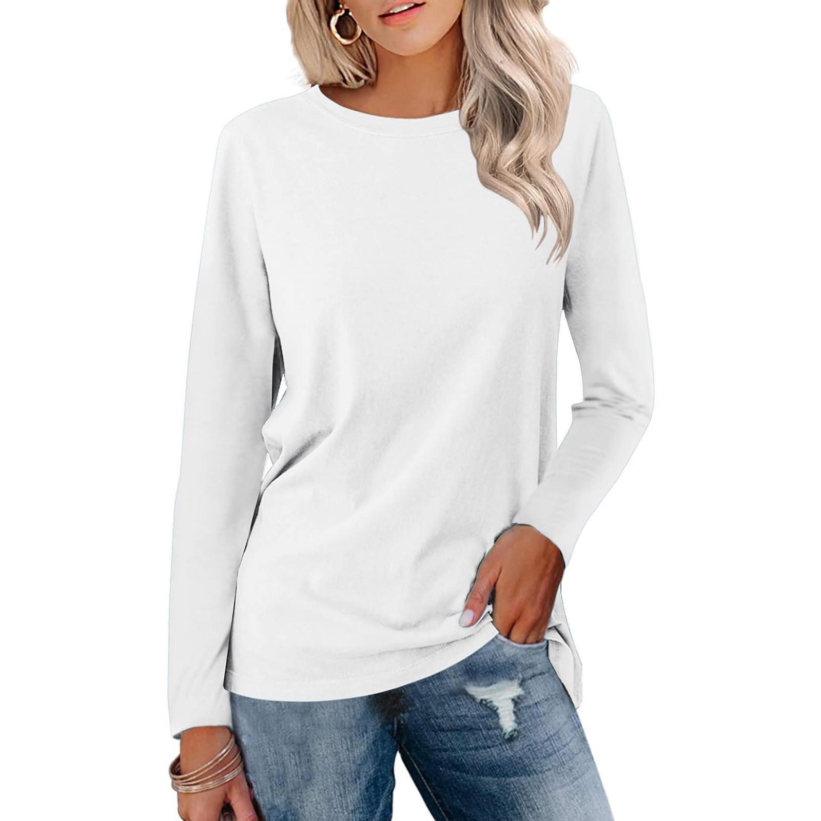 Damenmode Casual Langarm Rundhals Pullover Top Bluse XL weiß