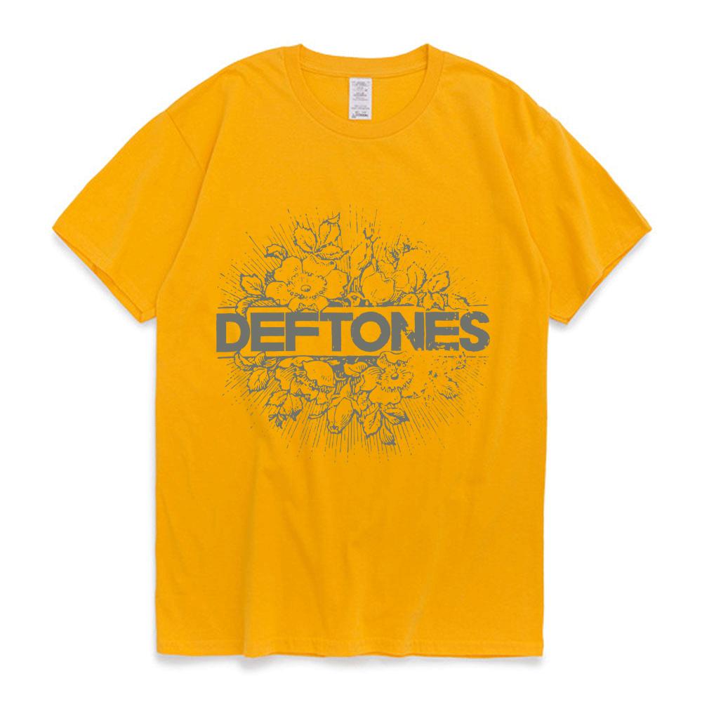 Punk Metal Rock Band Deftones Floral Burst Bild T-shirt Männer Straße Vintage Casual Baumwolle T Shirt Gothic Harajuku T Hemd männlich XXL gelb