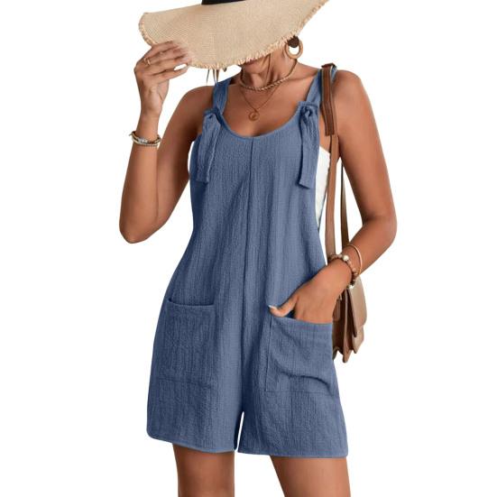 Damen Ärmelloser Jumpsuit Sommer Lässig Kurze Overalls Locker Baumwolle Jumpsuit XXXL navy blau