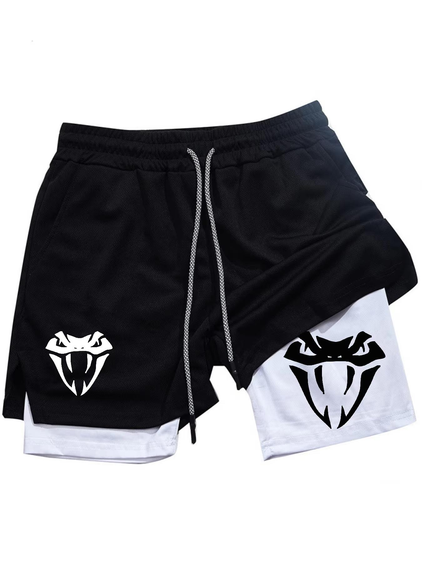 Fitnessshorts Herren Doppelschicht Trainingsshorts 2 in 1 Schnelltrocknend Trainings-Kurzhosen Fitness Sport Jogginghosen RL0604 M